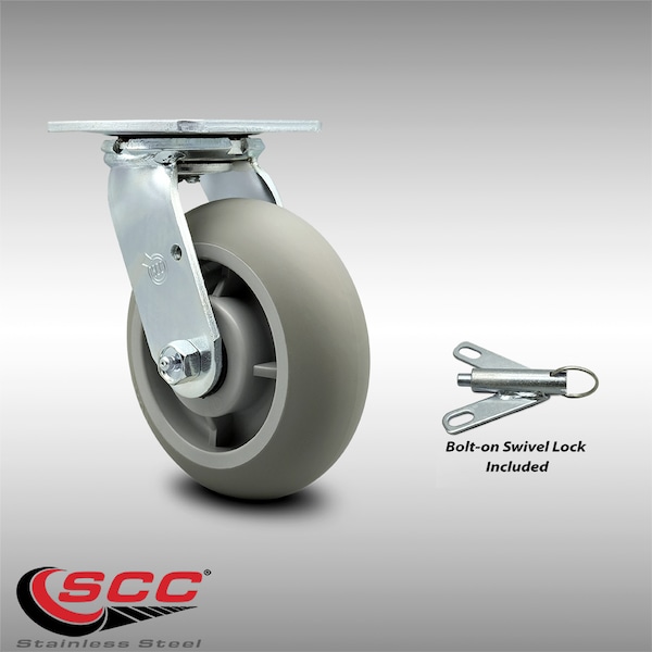 6 Inch SS Thermoplastic Rubber Swivel Caster with Roller Bearing and Swivel Lock